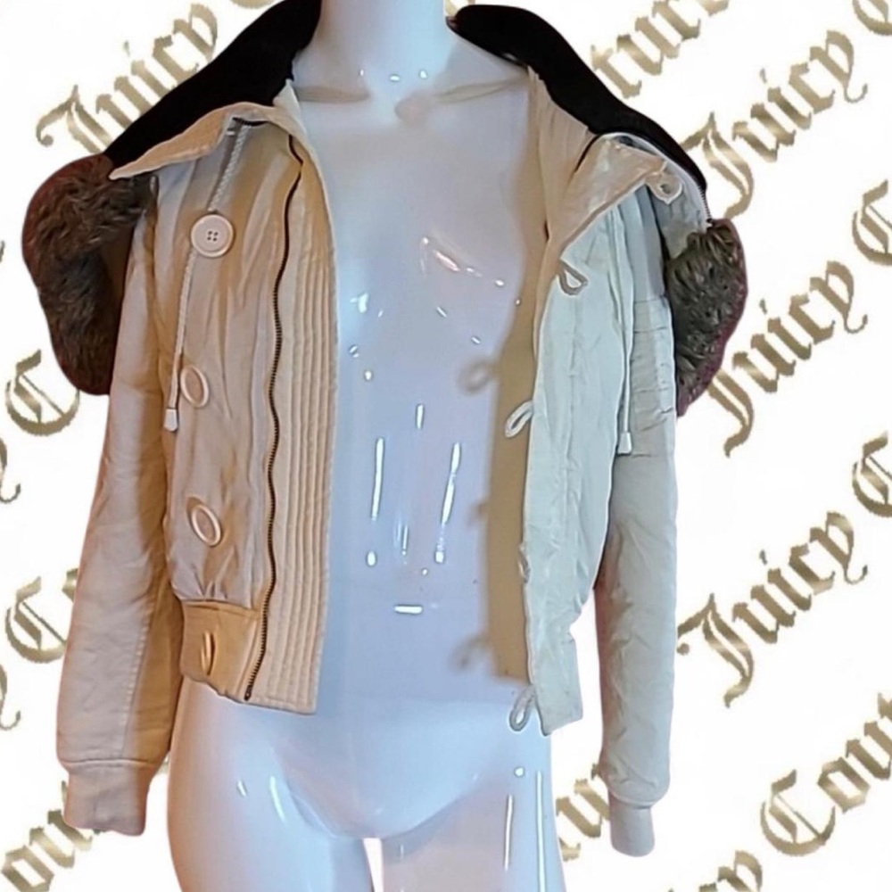 Juicy Couture Cream Bomber Jacket with Black Collar